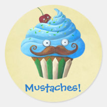 Moustached Cupcake Round Stickers