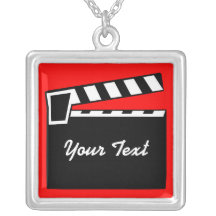 Movie Slate Clapperboard Board Silver Necklace