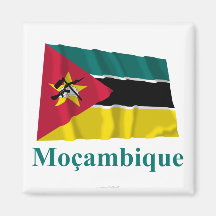 Mozambique Waving Flag with Name in Portuguese Refrigerator Magnet