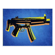 MP5 Sub Machine Gun on Blue Post Card