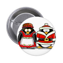 Mr. and Mrs. Santa Claus Penguin Pinback Button