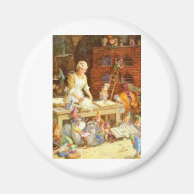 Mr. Claus and Santa's Elves Bake Cookies Fridge Magnets