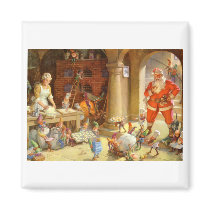 Mrs. Claus & Santas Elves baking Christmas Cookies Refrigerator Magnets