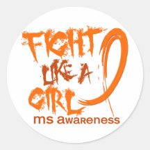 MS Fight Like A Girl 5.3 Round Stickers