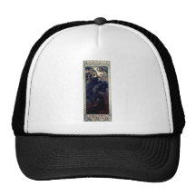 mucha art deco night star black dress woman trucker hat