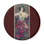 mucha art deco red flowers woman lady female magnets