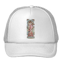 mucha art deco white star champagne woman trucker hat