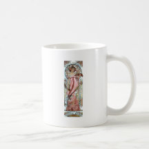 mucha art deco white star champagne woman coffee mugs
