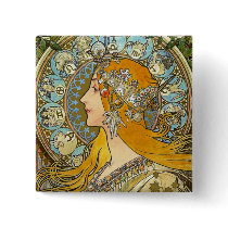 Mucha Art Nouveau Button -  Zodiac  - La Plume