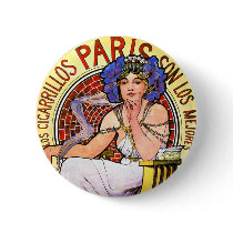Mucha Art Nouveau Illustration Button