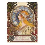 Mucha Art Nouveau Postcard -  Zodiac  - La Plume