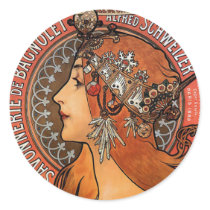 Mucha - Art Nouveau Round Stickers