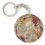 Mucha Art Nouveau: Woman With Daisy Keychain