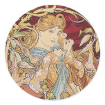 Mucha Art Nouveau: Woman With Daisy Round Sticker
