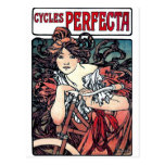 Mucha cycles perfecta woman bicycle red dress post card