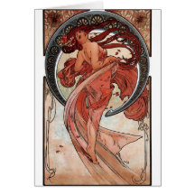 Mucha dance art deco lady greeting cards