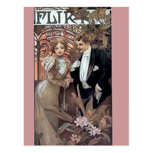 Mucha flirt woman man romantic love postcards