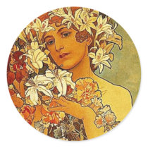 Mucha flowers round stickers