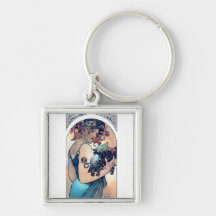 mucha grapes art deco woman fruits fall keychain