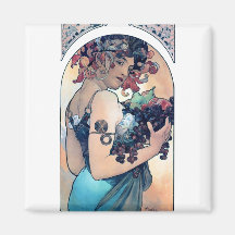 mucha grapes art deco woman fruits fall magnets