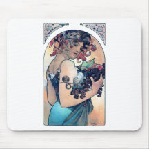 mucha grapes art deco woman fruits fall mousepads