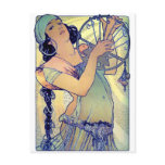 mucha gypsy tambourine dance music woman postcard