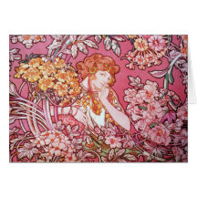 Mucha Woman Among Flowers Art Nouveau Note Cards
