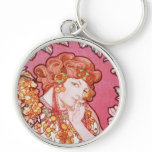 Mucha Woman Among the Flowers Art Nouveau Keychain