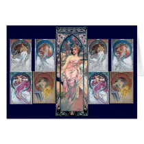 Mucha woman pink romantic dress art deco lady cards
