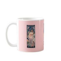 Mucha woman pink romantic dress art deco lady coffee mug