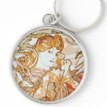 Mucha Woman With A Daisy Art Nouveau Key Chain