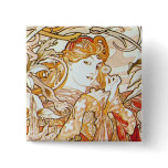 Mucha Woman With a Daisy Art Nouveau Square Button