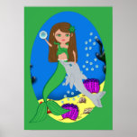 Muirenn the Green Mermaid and Dolphin Poster