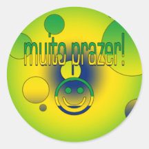 Muito Prazer! Brazil Flag Colours Pop Art Round Stickers