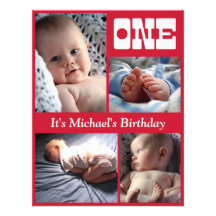 Multi Annual Red One Birthday Frame Personalised Announcement