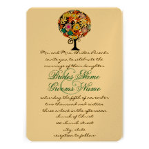 Multi Coloured Flower  Love Tree Wedding Invitatio