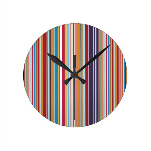 Multicoloured stripes wall clock Zazzle