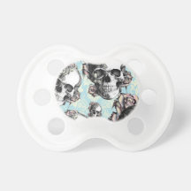 Multi skull and roses.  Don't be Blue. Pacifier
