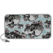 Multi skull and roses.  Don't be Blue. Travelling Speakers