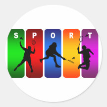 Multicolor Badminton Emblem Round Stickers