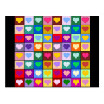 Multicolor Heart Squares Post Cards