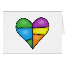 Multicolor Padded Quilted Stitched Heart 01 Greeting Cards