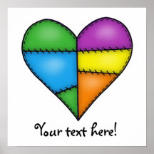 Multicolor Padded Quilted Stitched Heart 01 Posters