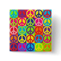 Multicolor Peace Pinback Button