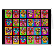 Multicolor Sugar Skull Squares Greeting Card