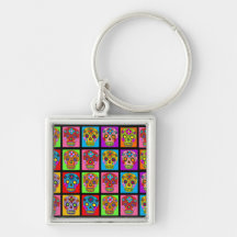 Multicolor Sugar Skull Squares Keychain