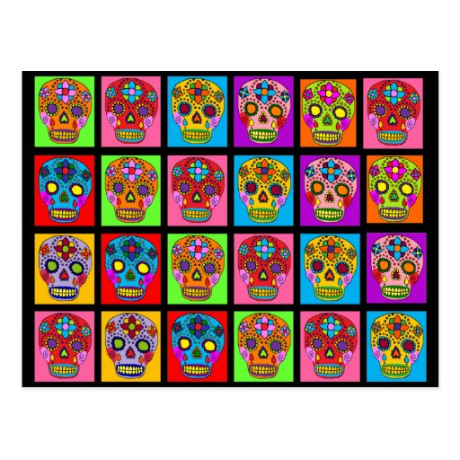 Multicolor Sugar Skull Squares Postcard