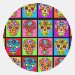 Multicolor Sugar Skull Squares Round Sticker