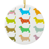Multicolored bassets Christmas ornament