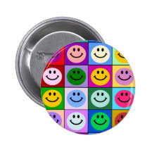 Multicolored Smiley Squares Pinback Button